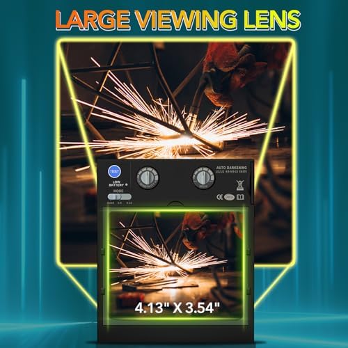TRQWH Welding Helmet Auto Darkening Large Viewing True Color Solar Powered Welding Mask with 4 Arc Sensor Adjustable Wide Shade Range 4~5-8/9-13 Welder Mask with Grinding (TRQ-CSC003)