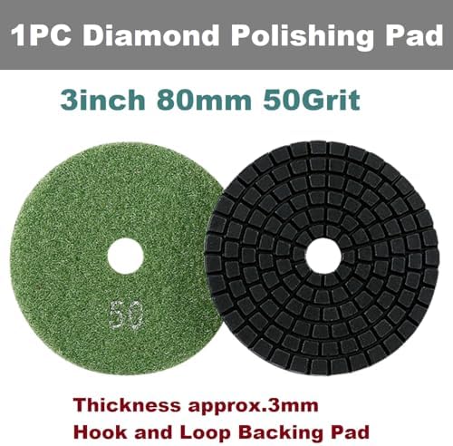 Diamond Polishing Pad, 3 inch 80 mm 50 Grit Sanding Discs for Grinder & Polisher, Hook and Loop Backing Pad for Grinding Buffing Granite Marble Concrete Stone (1 Piece)