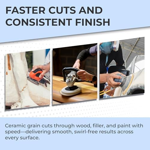 Sunmight Gold 5 Inch 500G Multi-Hole Sanding Discs Hook and Loop – Premium Sandpaper Pads for Orbital Sander, Wood, Metal, Auto Body, Paint, Plastic, Dry or Wet Use, Woodworking & Polishing – 50 Discs