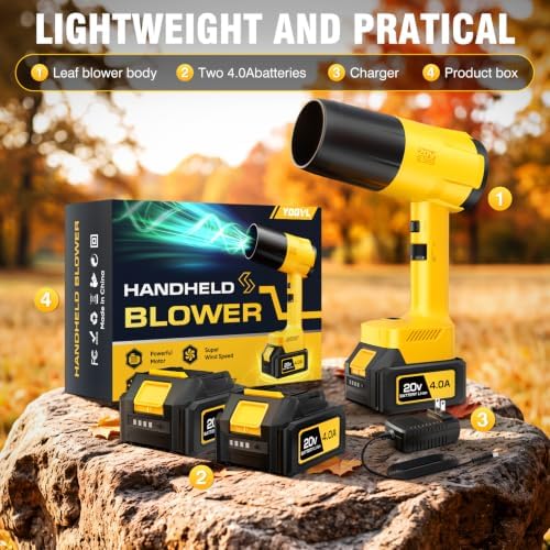 Cordless Leaf Blower, Hand held Leaf Blower with Two 4.0Ah Battery and Charger, Snow Blower with 6 Speed Modes, Lightweight Electric Blowers for Lawn Care, Patio, Yard, Blowing Snow, Leaves, Dust