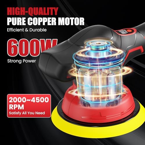 Cordless Car Polisher for Car Detailing Compatible with Milwaukee 18V Battery (Battery Not Include), 6 inch Car Buffer with 26pcs Polishing Kit, 8 Variable Speed Portable Orbital Polisher for Auto