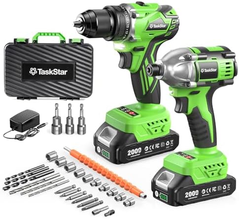 Taskstar 21V Cordless Drill & Impact Driver Combo Kit for DIY Home