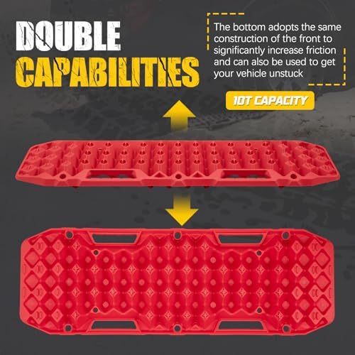BUNKER INDUST Off-Road Traction Boards, Pair Recovery Tracks Traction Mat for Jeep Mud, Sand, Snow Traction Pads-Red Emergency Tire Traction Device (Gen 10th)