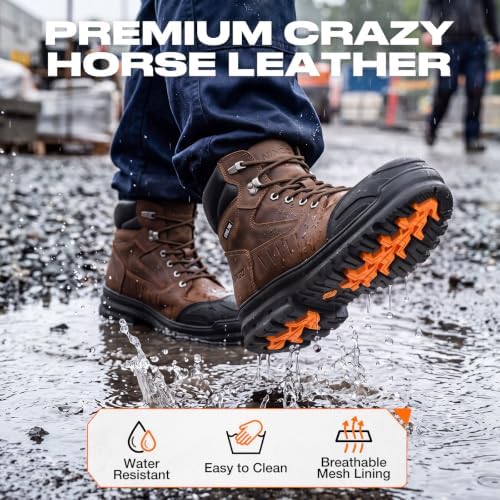 NINGO Steel Toe Work Boots for Men with TPU Protective Cap, 6 Inch