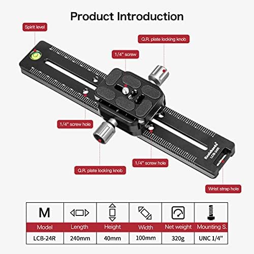 Koolehaoda 240mm Nodal Slide Quick Release Clamp, Angle Adjustable | Rail Plate Bracket Mount, Arca Swiss Compatible, for DSLR Camera Tripod Ball Head, Panoramic & Macro Photography