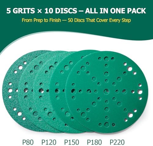 6" Assorted Grit Sanding Discs, 49-Hole Hook & Loop for Festool, 50 Pcs
