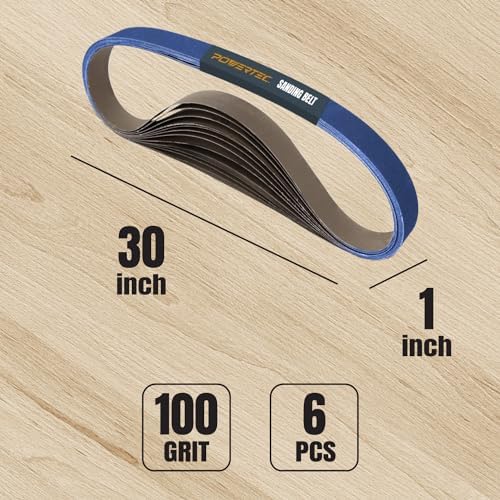 POWERTEC 1x30 Sanding Belts, 6PK, 100 Grit Zirconia 1 x 30 inch Sanding Belts for Belt Grinder, Belt and Disc Sander, Knife Sharpening, Woodworking, Metalworking, Derusting (413010Z-6)