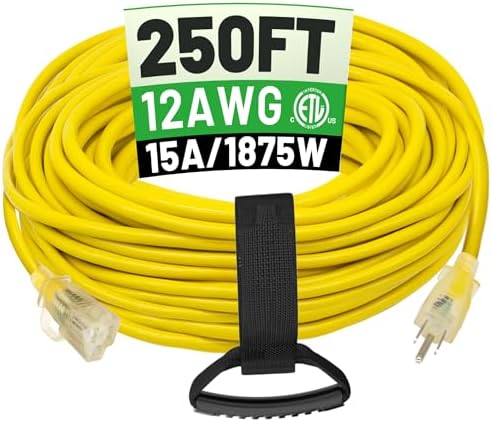 POWGRN 250 FT 12/3 Outdoor Extension Cord Waterproof Heavy Duty Power Cord