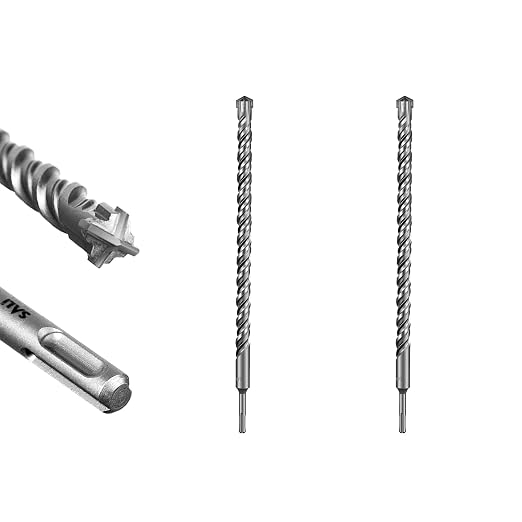 SALI SDS Plus Rotary Hammer Drill Bit 2 Pcs 1"*18" Concrete Drill Bit Kit Cross-Type Double Thread Carbide Material Suitable for Concrete, Brick, Cement Walls, Stone, Hammer Drill Bits for Concrete