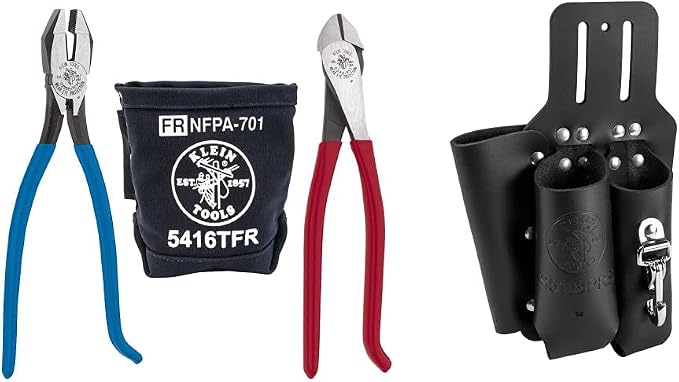 Klein Tools Pliers Kit, Leather Tool Holder and Canvas Tool Bag (3-Piece)