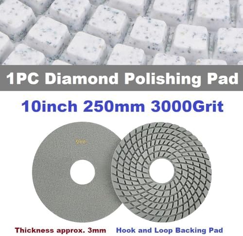 Diamond Polishing Pad, 10 inch 250 mm 3000 Grit Sanding Discs for Grinder & Polisher, Hook and Loop Backing Pad for Grinding Buffing Granite Marble Concrete Stone (1 Piece)