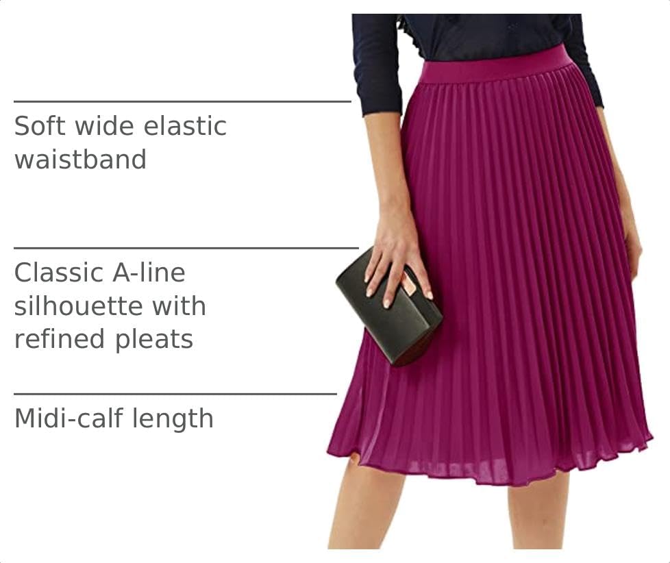 GRACE KARIN Pleated Midi Skirt for Women Chiffon A-Line Outfits