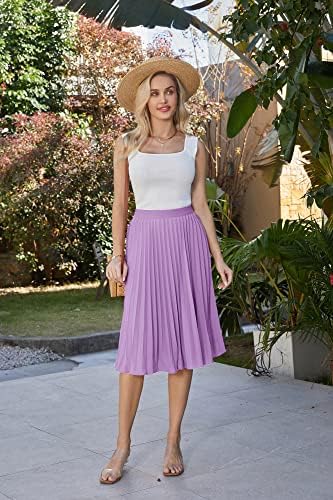 GRACE KARIN Pleated Midi Skirt for Women Chiffon A-Line Outfits
