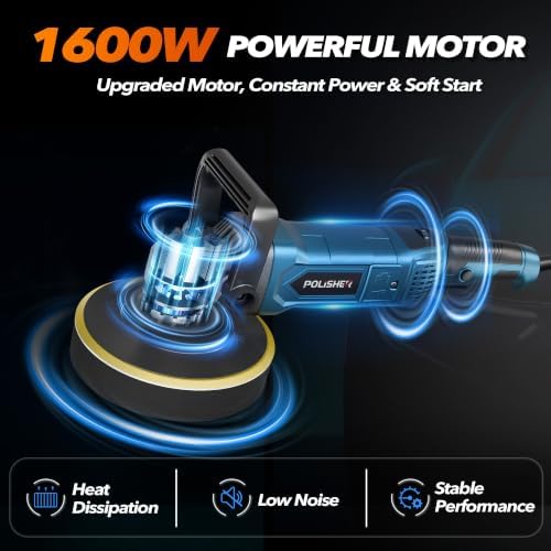 Buffer Polisher, 6 Inch/7 Inch 1600W Rotary Car Buffer Polisher Waxer, 7 Variable Speed 1000-3500 RPM, Detachable Handle for Car, Polishing, Waxing