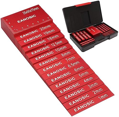 EANOSIC Metric Setup Blocks Height Gauge Set, 15pcs Precision Aluminum Setup Bars Guage Block Set for Router and Table Saw Accessories Woodworking Set Up, Bars Include Laser Engraved Size Markings