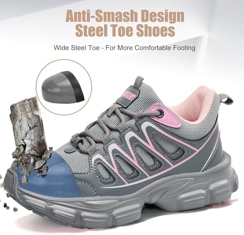 Hogent Steel Toe Shoes for Men Women - Non Slip & Lightweight Work Shoes