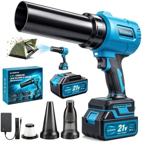 Cordless Leaf Blower, 2-in-1 Handheld Leaf Blower & Vacuum, Lightweight Brushless Blower with 6.0Ah Battery & Charger, 3-Speed for Lawn Care, Patio, Yard, Leaves, Dust, Snow