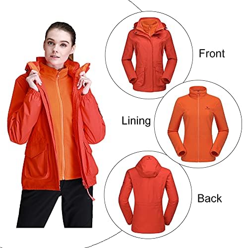 CAMEL CROWN Womens Waterproof Ski Jacket 3-in-1 Windbreaker Winter Coat Fleece Inner for Rain Snow Outdoor Hiking