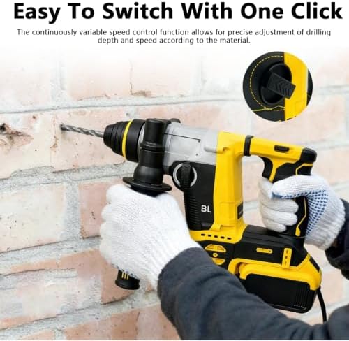 Cordless Hammer Drill for Dewalt Battery, SDS Plus Brushless Rotary Hammer Drill with 2 Mode Operation, 3 Drill Bits, Safety Goggles and Gloves, Suitable for Concrete, Masonry, Wood, Metal(No Battery)
