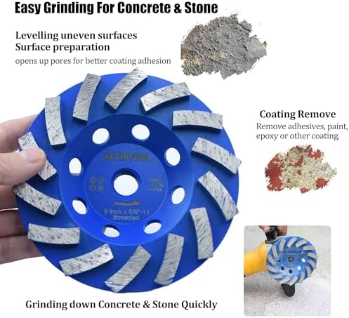 5 in.x5/8-11 in. Plate 14 Segments Turbo Shape Diamond Grinding Cup Wheel for Concrete and Stone (5 Inch 5/8"-11 Threaded)