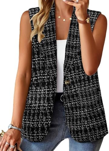 Mina Self Women's Sleeveless Vest Tops Open Front Lightweight Blazer Jacket