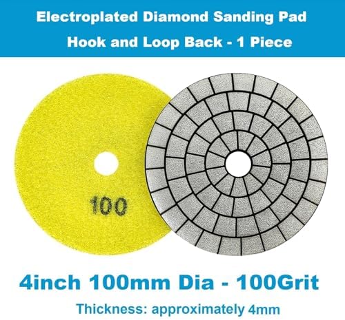 Electroplated Diamond Sanding Pad, 100Grit 4inch 100mm Grinding Disc Hook and Loop Backing for Stone Tile Glass Trimming & Metal Polishing & Wood Sanding (1 Piece)