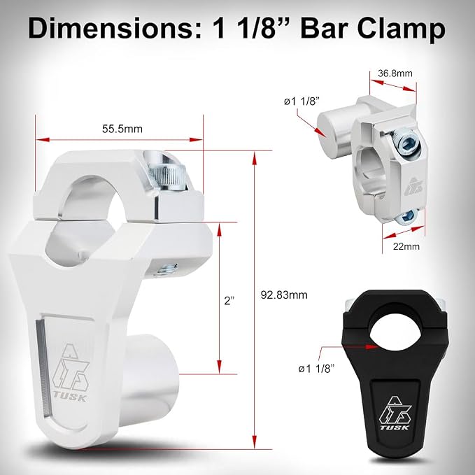 Tusk 2" Pivoting Bar Risers for Motorcycle & Dirt Bike -1 1/8" Bar Clamp to 1-1/8" Handlebars – Universal Fit, Silver