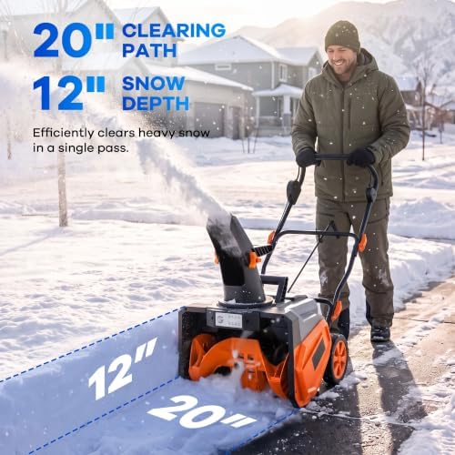 Garvee 40V 20" Cordless Snow Blower, Electric Snow Thrower Machine,Orange