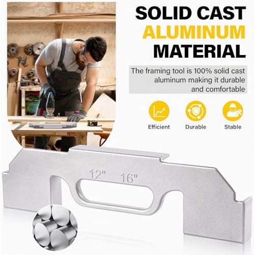 Framing tool 3-in-1,YUEWO framing jig 12/14/16'' On-Center Stud Layout Tool,100% Cast Aluminum Wall Stud Framing Spacing Tool,Construction framing tools for Walls, Roofs, Floors or Ladders