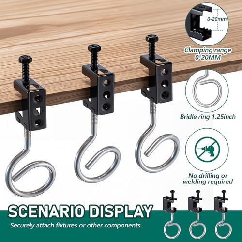 Tandefio 5 Set 1/4"-20 Spring Steel Beam Clamps Metal Beam Hangers Bolt on Clamp with Metal Machine Threaded Bridle Rings for Pipe Cable Woodworking Tool (1 1/4 Inch Bridle Rings)