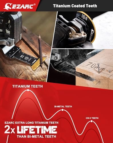 EZARC 7PCS Oscillating Saw Blades, Titanium Multitool Blades for Wood Metal, Multitool Blades Kits with Arc Edge Japanese Teeth Fit Dewalt Milwaukee Bosch