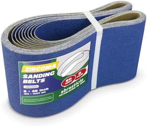 8 Pack 6 x 48 Inch Zirconia Sanding Belts, 60 Grit Heavy Duty Belt Sander Paper, Fits Belt Sander & Bench Sander for Professional Woodworking, Metal Polishing and Surface Refinishing