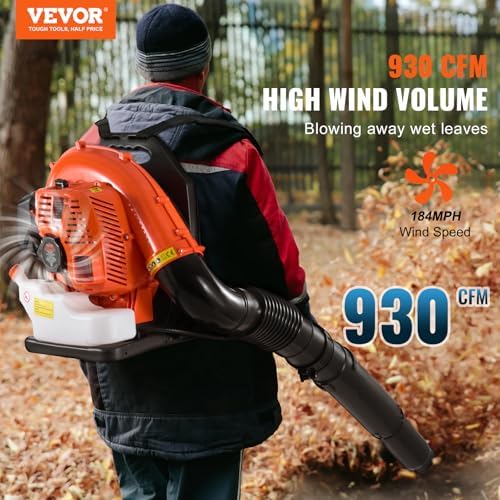VEVOR 79cc Backpack Gas Leaf Blower, 2-Cycle Gas Powered Backpack Blower with 3L Fuel Tank, 930CFM Air Volume 184MPH Speed, Ideal for Lawn Care