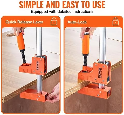 VEVOR Bar Clamps for Woodworking, 2-Pack 50" Parallel Clamp Set, F Clamp with 1100 lbs Load Limit, Even Pressure, High-strength Plastic and Carbon Steel, Wood clamps for Woodworking Metal Working