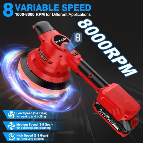 6-Inch Brushless Cordless Car Buffer Polisher, 8-Speed & 8000RPM
