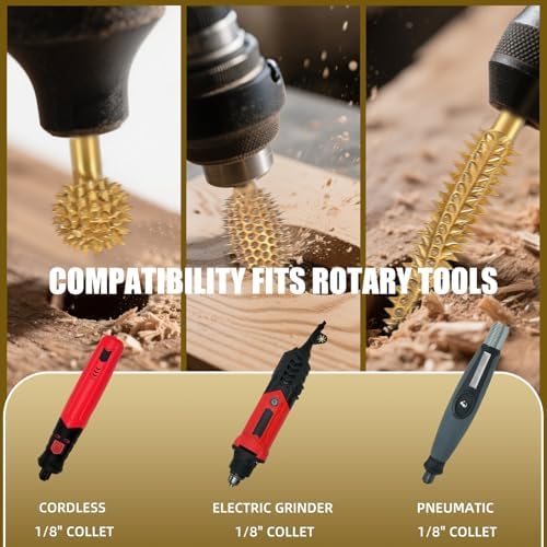 CAELUM Titanium Coated Rotary Burr Set 3Pcs, 1/8" Coarse, Wood Carving Bit