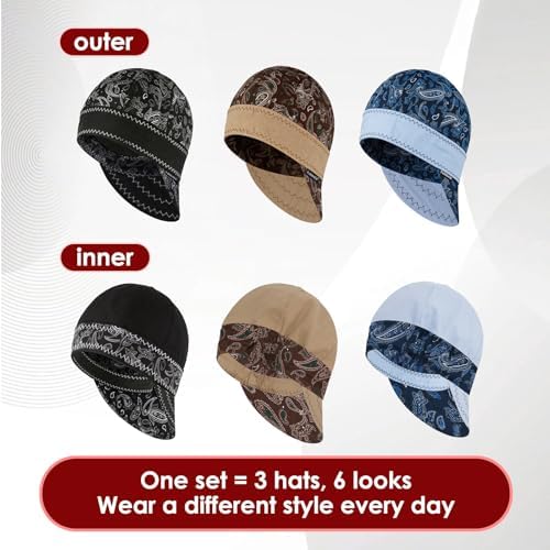 Fullsheild Reversible Welding Cap FR Cotton Welder Hat, Black+Blue+Brown