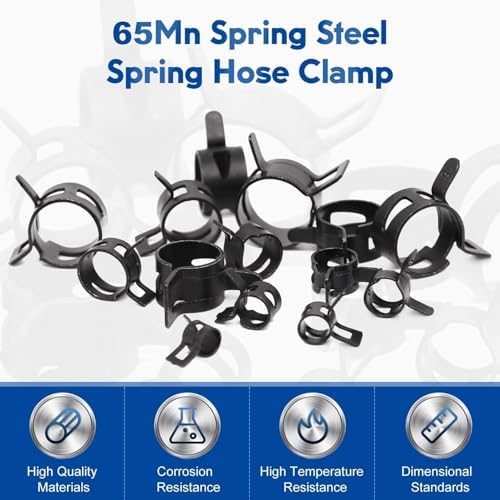 Fielect 0.79"/20mm ID Constant Tension Band Hose Clamps,Spring Band Type Action Hose Clamp Manganese Steel Low Pressure Air Clip for Automotive Mechanical Fuel Water Pipe Air Tube,Black Coated 1000pcs