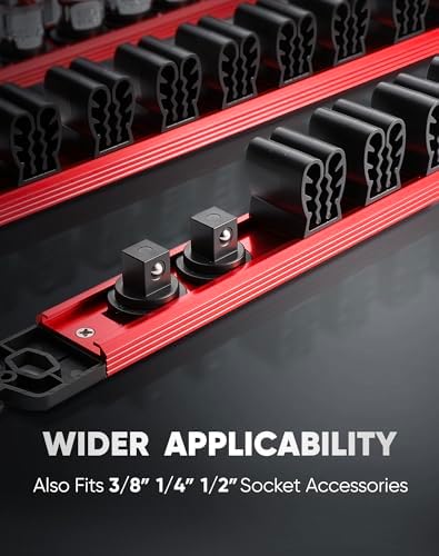 ALOANES 3PC Magnetic Screwdriver Organizer - 36 Slot Aluminum Alloy Rail for Toolbox & Metal Pegboard, Strong Magnetic Holder for Wrenches, Pliers, Workshop Garage Storage(Red)