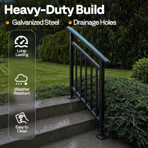 Hand Rails for Outdoor Steps，Stair Handrail & Indoor Stair Railing Kit，Railings for Outdoor Steps for Fence & Outdoor Steps (2, Black-with Balusters, 3 Step)