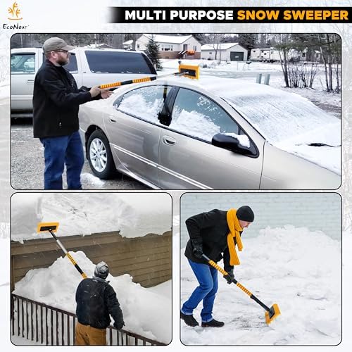 EcoNour 48" Snow Broom with Ice Scraper for Car Windshield & Windows
