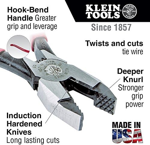 Klein Tools D201-7CSTA Linesman Pliers, Side Cutters with Spring Loaded Action & 5416T Tool Bag, Bull-Pin and Bolt Pouch, No. 4 Canvas with Tunnel Connection, 5 x 10 x 9-Inch