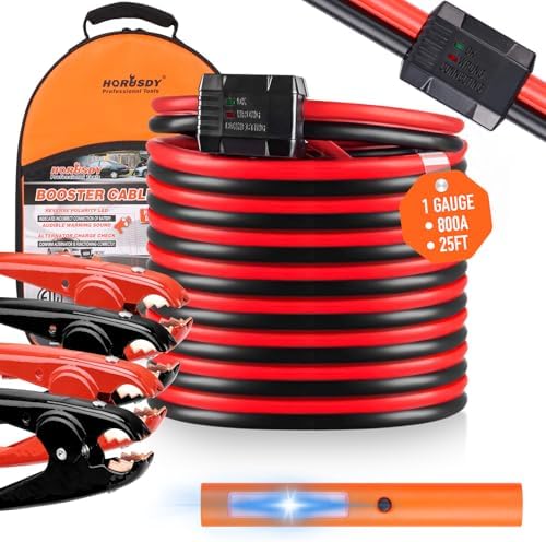 HORUSDY 25FT Jumper Cables, 1-Gauge 800A Heavy Duty Jumper Battery Cables 25 Ft Booster Jump Start, Reverse Polarity Protection - ETL Certified
