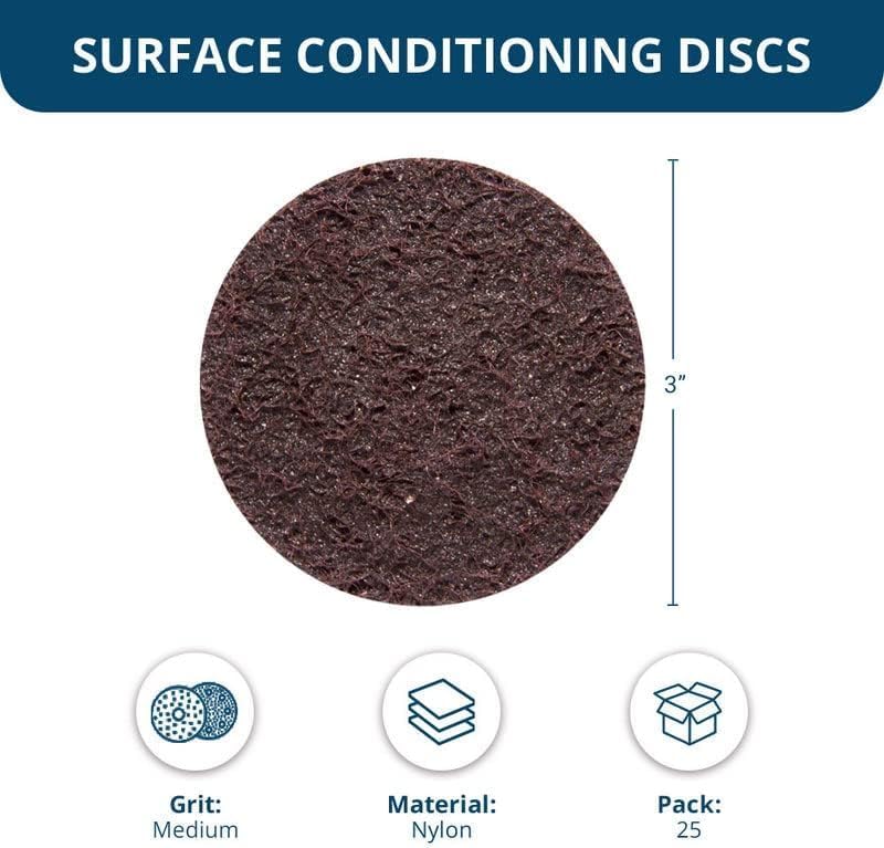 Benchmark Abrasives 3 Inch Sanding Discs Quick Change Nylon Surface Conditioning Discs, Drill & Die Grinder Sanding Disc Rust Remover for Metal Paint Stripper & Removal, Polishing - (25 Pack)(Medium)