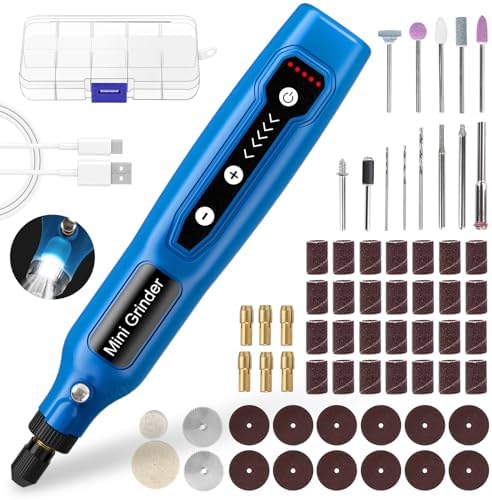 Cordless Mini Rotary Tool Set -5 Speed Multi-Purpose Rotary Tool Kit 5000-18000RPM 3.7V Rechargeable Engraving Pen with LED Light 64Pcs Accessories for DIY Craft Sanding Polishing Drilling Blue