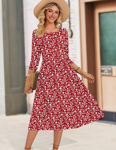 Zeagoo 3/4 Sleeve Women's Dress Casual Aline Summer Fall Midi Long Dresses