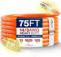 75ft Outdoor/Indoor Extension Cord 14/3 Gauge Heavy Duty 3 Prong SJTW, Waterproof, Flexible Cold-Resistant Long Power Cord,13A 125V 1625W, Orange by LifeSupplyUSA