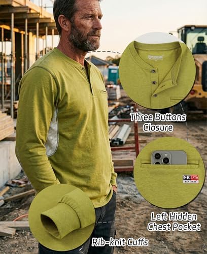 BOCOMAL FR Shirts for Summer Breathable Vented Mesh Flame Resistant Henley