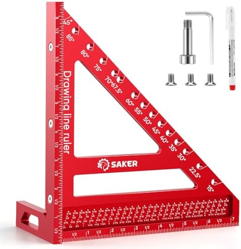 Saker 8.5Inch 3D Multi-Angle Measuring Square Ruler, Aluminum Alloy Carpenter Square,Precision Hole Scribing Ruler with Angle Pin for Woodworking, Engineering, and Construction Projects
