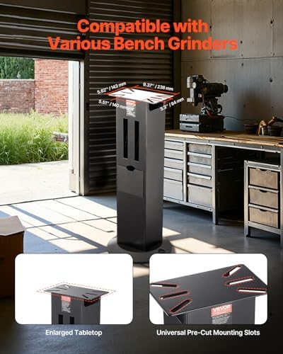 VEVOR Bench Grinder Stand, Heavy-Duty Bench Grinder and Vise Floor Pedestal with 11" x 6.7" Mounting Plate, Grinding Wheel Storage Compartments & Cast Iron Base, Compatible with Most Bench Grinders
